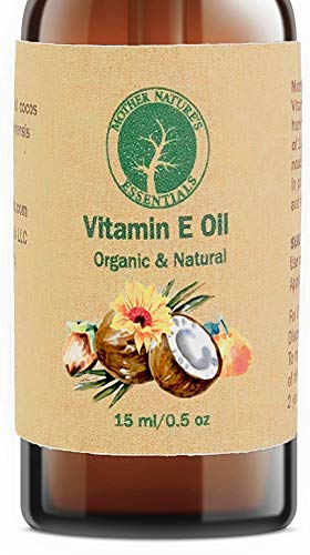 Organic Vitamin E Oil - D-Alpha Tocopherol - Natural Ingredients - Includes Jojoba Oil, Coconut Oil and Vitamin C - Stimulates Collagen Growth - Non-GMO - Helps with Scars & Stretch Marks (15ml/.5oz)