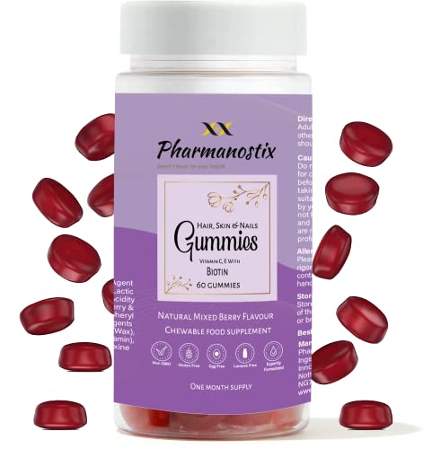 Hair, Skin & Nail Beauty Gummies - Biotin, Zinc, Vitamin D3, Selenium, Vitamin C - Vegetarian Berry Chewable Gummies - Gluten, Dairy, Soy & GMO Free (60 gummies)
