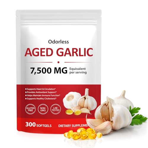MXCZBSM Aged Garlic Extract Capsules, Odorless Organic Garlic Softgels, Heart & Immune Support Supplement, 2-Year Matured for Antioxidant Wellness, Non-GMO, 300 Softgels