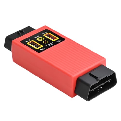 iKKEGOL Pocket OBD2 OBDII Full 16 Pin 1 Male to 1 Female OBD Cable Splitter Converter Adapter with 2 USB Port Supply Charging for Diagnostic Extender (Red)