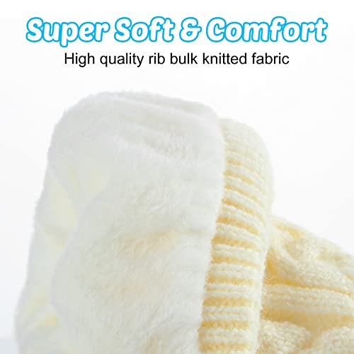 Satinior 3 Pieces Fleece Lined Baby Beanie Hat With Bow, Infant Newborn Toddler Kids Winter Warm Knit Cap For Boys Girls (Beige, Pink, Grey,0-6 Months) #TOP2