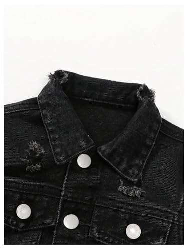 Image of WDIRARA Girl's 2 Piece Outfit Ripped Button Front Long Sleeve Denim Jackets and Mini Skirts Set