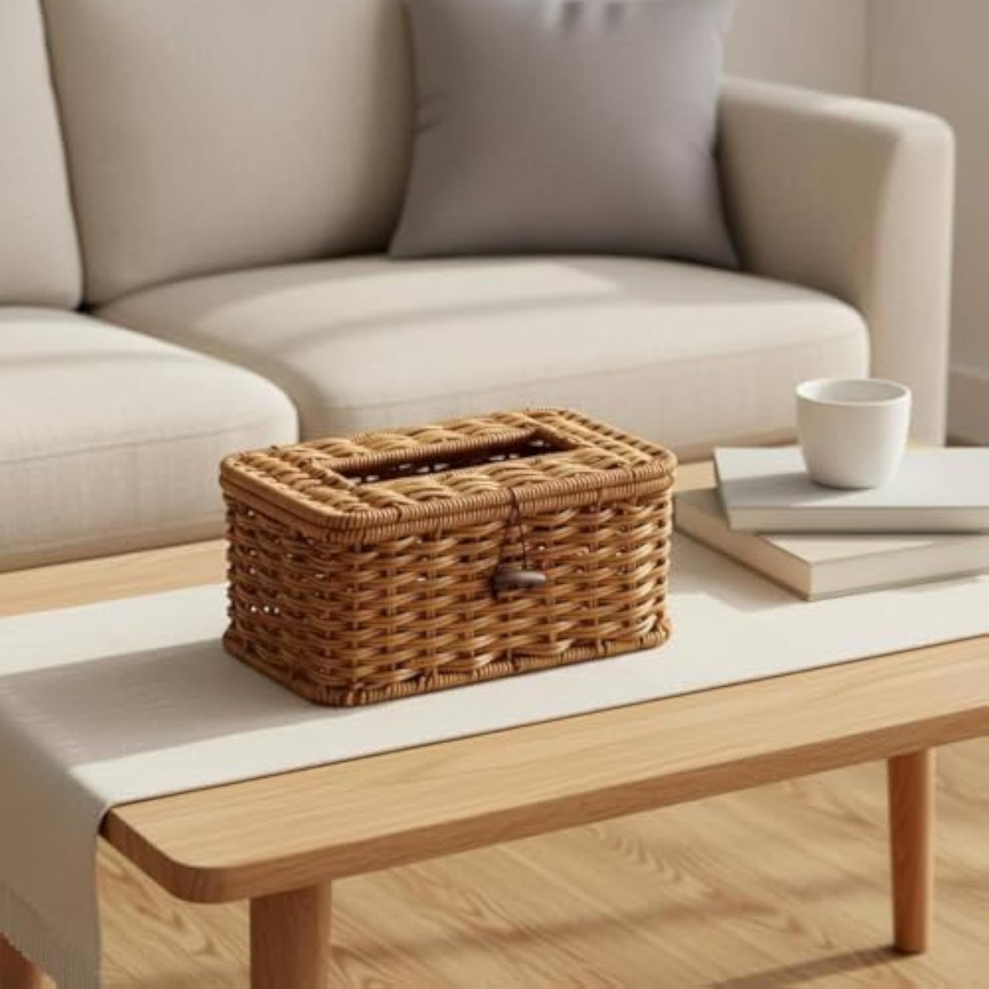 Reinforced Rim Rectangular Storage Basket, Woven Rattan-Style