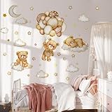 Cartoon Bear Wall Decal Sleeping Bear on The Moon Cloud Wall Stickers Peel and Stick Clings for Kids Baby Nursery Bedroom Toddler Room Kindergarten Decortion