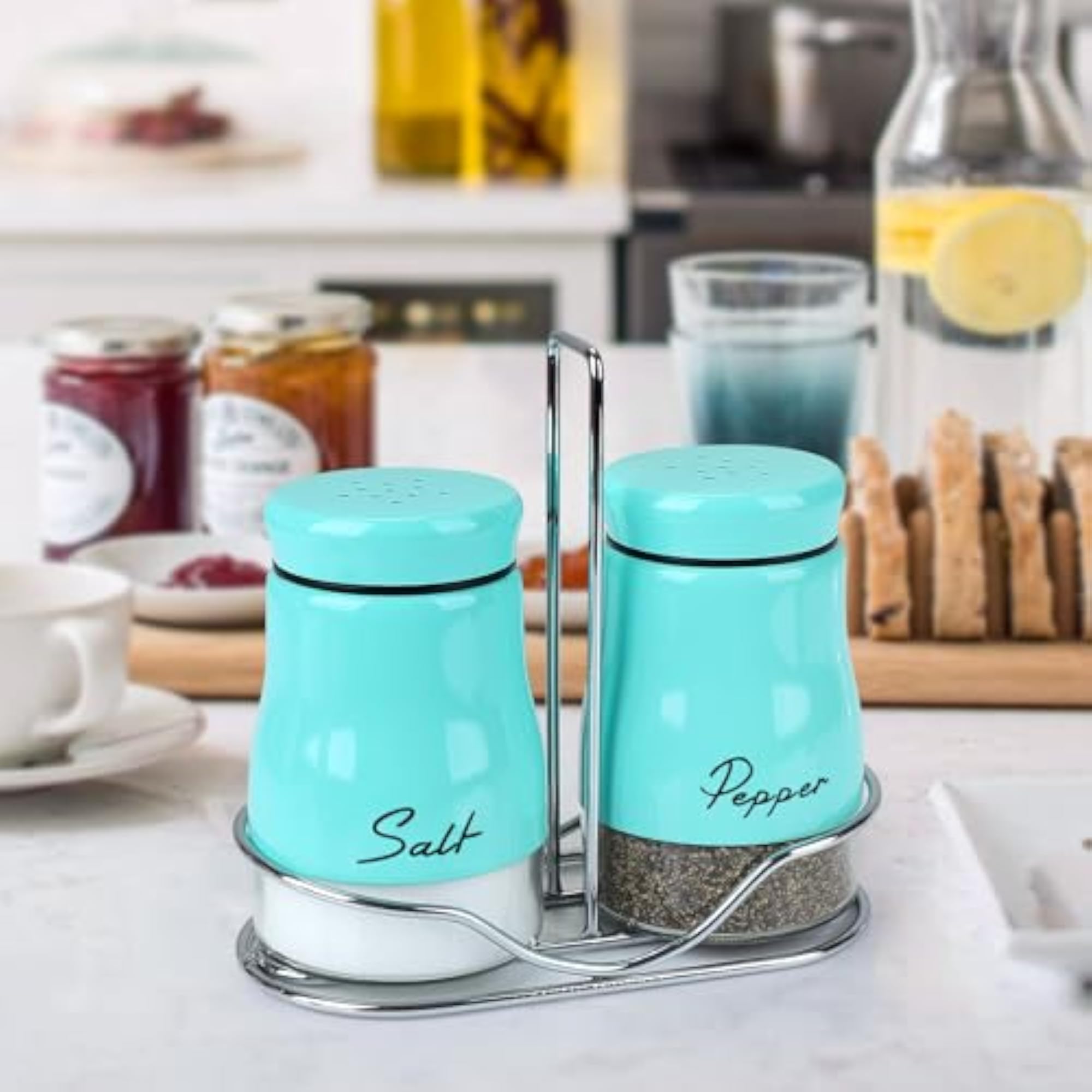 Salt and Pepper Shakers Set with Holder, 5 Ounce