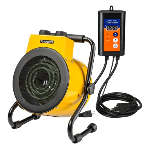Greenhouse Heater with Digital Thermostat, Green House Heater for Plants,1500W Electric Grow Tent Heaters, Overheat Protection, Fast Heating for Green House, Flower Room, Yellow