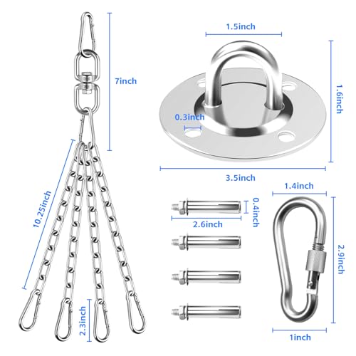 Punching Bag Hanger With 360 Rotation Chain, Stainless Steel Swivel With 4 Snap Hooks, Mount for Heavy Bag, Hammock, Gym Swing, Yoga Swing, Trapeze