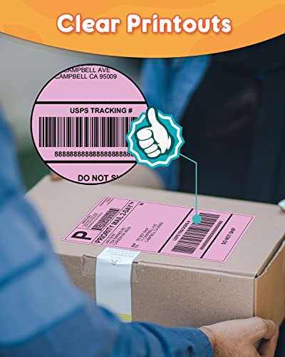 Memoking 4x6 Thermal Direct Shipping Label - 4\'\'x 6\'\' Fan-Fold Labels for Shipping Labels, Barcodes, Address, Mail, Product Logo Labels,Small Business Labeling, Pink (100pcs) - Thumbnail 3