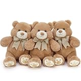 Karister 3Pcs Bulk Teddy Bear Stuffed Animal, 14' Snuggle Teddy Bear Plush with Chubby Face & Bow Tie, Soft Bear Plushie for Kids Girfriend Wife, Anniversy Birthday Gift, Wedding Baby Shower Decor