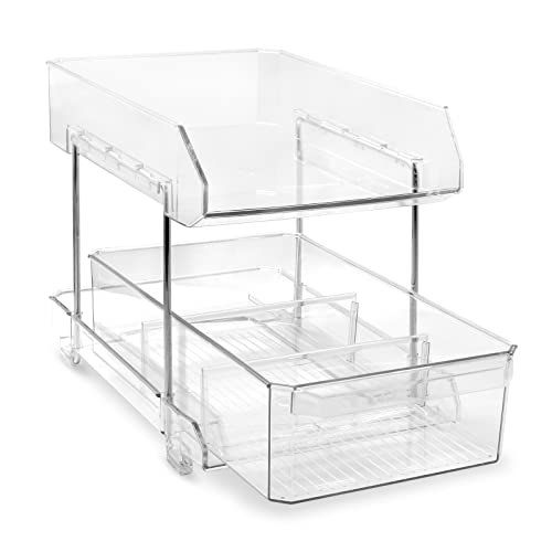 Ruishetop 2-Tier Multi-Purpose Pull Out Cabinets Organizer Shelf, Under Sink Cabinet Organizer With Drawer, Sliding Basket Drawer Countertop Organizer Storage For Home Office Kitchen (Clear- 2 Set) #TOP1