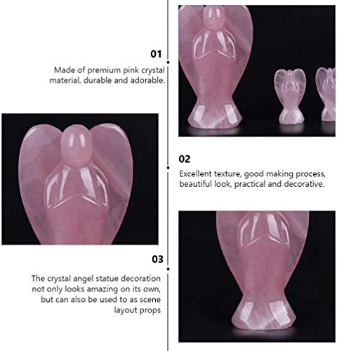IMIKEYA 1. 5 Inches Rose Quartz Angel Figurine Gemstone Peace Angel Statue Pocket Guardian Rose Quartz Topaz Healing Stone Bautizo Party Favors