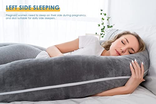 Image of C-Shaped Sleeping Pregnancy Pillow| Removable Washable Velvet Covers with Zipper| PregnoCare Fibres| Maternity, Nursing| Full Body Soft Support Bump, Head, Back, Shoulder, Hips, Legs and Belly (Grey)