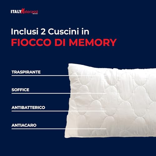 Materasso 160x190 molle insacchettate e Memory 7 zone. Materasso 1600 molle indipendenti semirigido, tessuto trapuntato Sfoderabile, DETRAIBILE DISP. MEDICO. Cuscini FIOCCO memory PROMO – MED3.1 H24 - 6