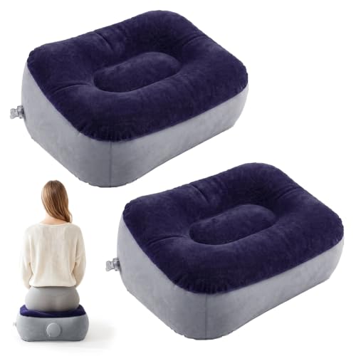2Pcs Inflatable Foot Rest - Airplane Foot Rest Pillow Portable Under Desk Footrest Leg