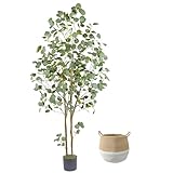 Warmplants Artificial Eucalyptus Tree, 6ft Tall Faux Eucalyptus Plant with Basket for Home Office, 72'' Fake Tree for Indoor Outdoor Livingroom Garden Floor Décor