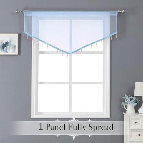 Wubodti Beaded Sheer Valance Curtains 3 Pieces With Rod Pocket thumb #3