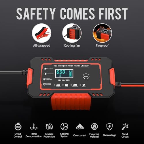 Image of Suptikes Car Battery Charger, 12V 6A Smart Battery Trickle Charger Automotive Battery Maintainer Desulfator with Temperature Compensation for Car Truck Motorcycle Lawn Mower Marine Batteries