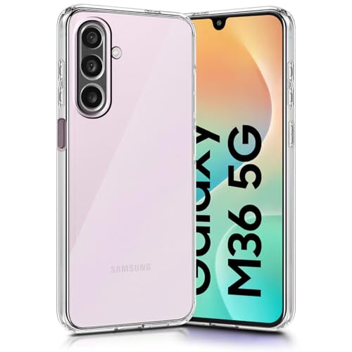 Amazon Brand-Solimo Mobile Cover for Samsung Galaxy M36 5G / F36 5G (Soft & Shockproof Back Case with inbuilt Cushioned Edges), Clear