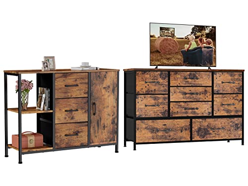 Furnulem Industrial Storage Cabinet,Wood Accent Cabinet With 3 Drawer,2 Shelves And Door, Wide Dresser With 9 Large Drawers For 55'' Long Tv Stand #TOP21