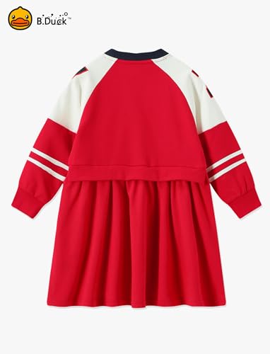 B.Duck Girls Sweatshirts Dress Long Sleeve Pullover Patchwork Pleated Mini Tennis Athletic Dresses for Size 3-12 Years2