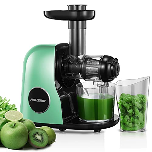 HOUSNAT Slow Juicer, Entsafter Gemüse und Obst, Profi Entsafter mit Ruhigem Motor │ Umkehrfunktion │ Saftkanne │ Reinigungsbürste │ 2 Filterelemente, BPA Frei (Green)