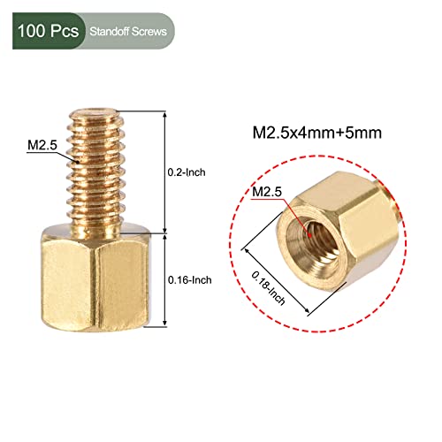 YOKIVE 100 Pcs M2.5 Standoff Screws, Brass Hex PCB Standoffs, Keep Height Consistent, Great for Motherboard (Gold Tone, 4mm+5mm) - Image 2