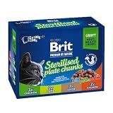 Brit Mokra karma premium dla sterylizowanych kotów, 4 smaki, mięso i ryby w sosie, 12 x 100 g