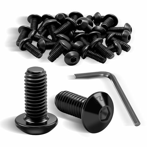 ddckj Lot de 40 vis à tête bombée M6 x 25 mm - Noir - Vis à tête ronde à six pans creux - Filetage complet avec clé à six pans creux - Pour projets de bricolage, montage, entretien, réparation de