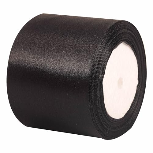 75mm Wide Black Solid Satin Ribbon for Gift Wrapping 22M,Silk Thick Ribbon Polyester Ribbon 75mm for Crafting Christmas,Hair Bows, Bouquets,Cake,Wedding Car,Party Decoration