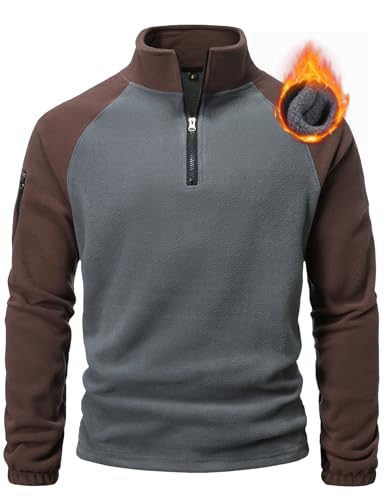COZYPOIN Men's Quarter Zip Pullover Polar Fleece Sweater Raglan Sleeve Half Zip Mock Neck Midweight Colorblock Sweatshirt2