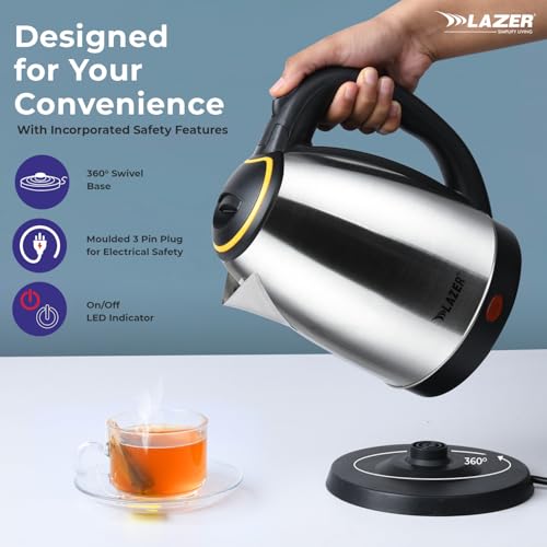 Image of Lazer Stew 1.5 litre 1200W Electric Kettle with Automatic Shut Off (Brushed steel)