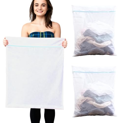 2 Pièces Filet Linge Machine à Laver, XXL 60x80CM Sac Lave Linge avec Fermeture Éclair Filet de Lavage pour Rideaux, Manteaux, Linge de Lit, Tapis Protection Contre la Déformation