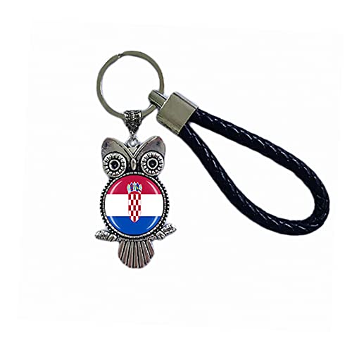 Porte-clés drapeau Croatie Souvenir Cadeau Porte-clés Chouette Pendentif Porte-clés pour homme femme, Croatie, 18 CM (7.09')