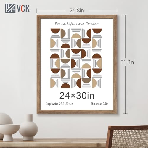 Image of VCK 24x30 Poster Frame Solid Wood Walnut 3 Pack Picture Frames 24 x 30 Inches with Wall Mounting Hanging