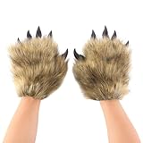 毛皮のようなプラシ天の肉球手袋動物ファースーツミトン指なし冬用手袋ハロウィンクリスマスコスプレ衣装小道具 指なしW
