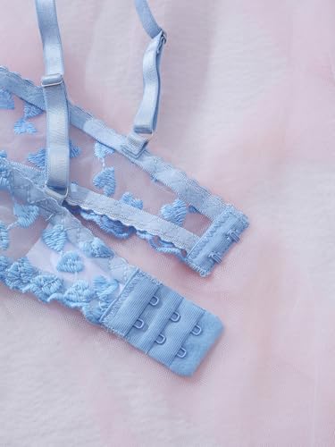 Image of Sexy Floral Embroidered Flower Mesh Underwire Push Up Lingerie Set