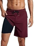 SILKWORLD Men's Swim Trunks Quick Dry Swimsuit New 2024 Bathing Suit Stretchy Swimming Shorts with Zip Pockets,WineRed,XX-Large