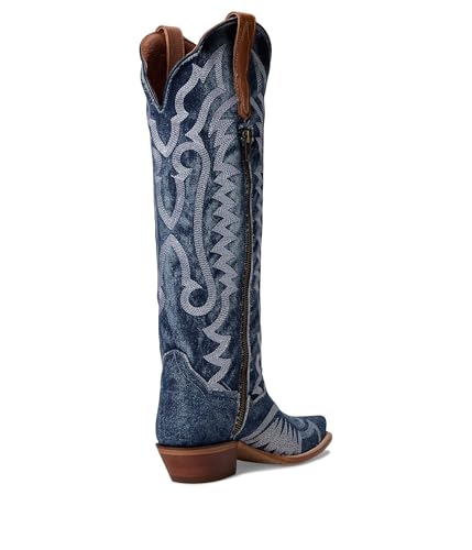Image of Dan Post Boots Womens Denim Darlin Snip Toe Zippered Casual Boots Mid Calf Low Heel 1-2 inch - Blue
