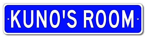 Aersing Señal Decorativa con el Nombre de la habitación de los niños de Kuno, señal de Puerta de habitación para niños, Color Azul, de Metal, Aluminio, con Texto en inglés Kuno's Room