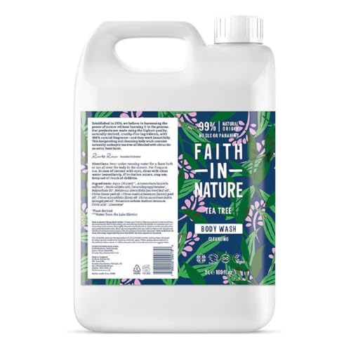 Faith In Nature Natural Tea Tree Body Wash, Cleansing, Vegan and Cruelty Free, No SLS or Parabens, 5 L Refill Pack