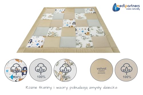 Medi Partners Koc do raczkowania Mata do zabaw 100% bawełna 120x120cm Wielofunkcyjny Gruby Miękki dla niemowląt