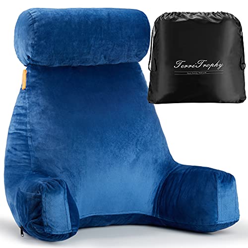 TerriTrophy Bed Rest Reading Pillow with Neck Support, with Storage Bag for Adult Arm Rest Reading Pillow for Sitting in Bed
