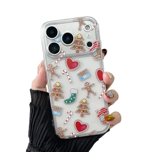 ZTOFERA Clear Christmas Case for iPhone 17 Pro 6.3 inch,Cute Merry Christmas Pattern Phone Case Gifts Translucent Silicone Hard PC +TPU Bumper Shockproof Protective Cover-Gingerbread Man