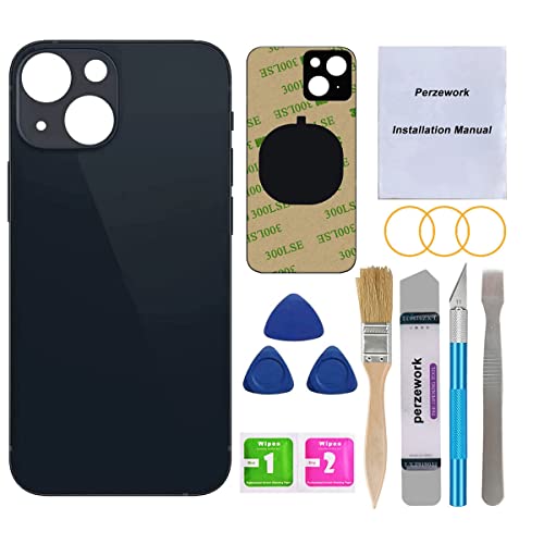 Perzework OEM Rear Back Glass Replacement for iPhone 13 Mini 5.4-inches (Midnight/Black) with Reparing Toolkit