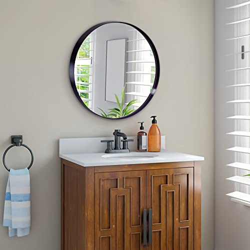 ANDY STAR Round Wall Mirror for Bathroom, 30 Inch Black Circle Mirror Modern Premium Stainless Steel Metal Frame Wall Mounted for Bathroom, Entryway, Vanity, Living Room, Bedroom