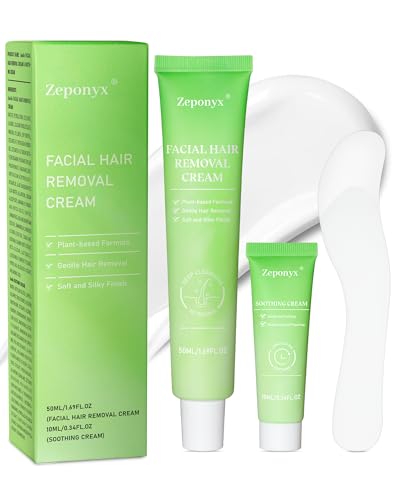 5-Minute Facial Hair Removal for Women, Painless Face Hair Removal with Soothing Cream | At-Home Depilatory for Upper Lip, Chin & Sideburns | Sensitive Skin Friendly | Smooth Up to 7 Days, 2 Fl Oz