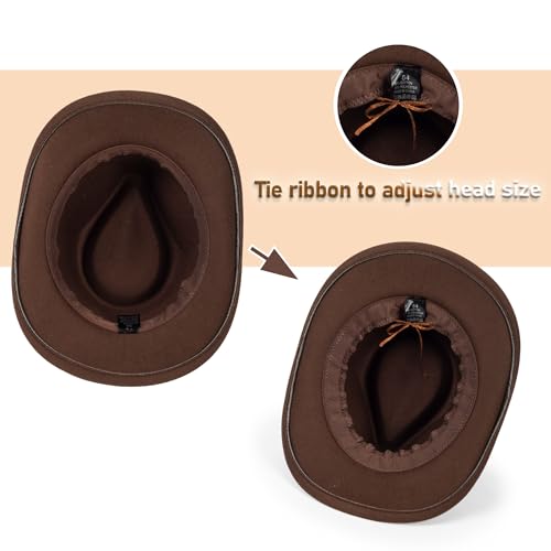Kids Western Cowgirl-Cowboy Felt-Fedora-Hat Girls Boys Wide-Brim Retro-Rodeo Panama-Cap with Gus-Buckle-Belt for 5-8T, Brown3