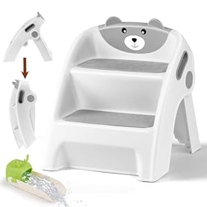 Toddler step stooltwo step stool for potty trainingnon slip step stool for toddlersplastic kids step stool for bathroom sinkfoldable step stool for kids stepping stool with handle grey  urban country home decor