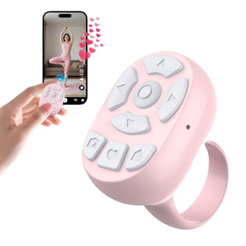 OUTXE Wireless Auto Clicker for TikTok, Bluetooth Remote Scrolling Ring for iPhone Hands-Free Liking/Page Turn/Volume Adjust/Take Photos Without Touching Phone Screen (Pink)