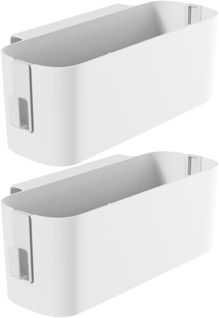 Storage Basket Shelf Organizer Bedside with Hooks 2pcs Hanging White